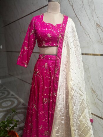 Dark Pink Raw Silk Lehenga