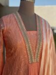 Peach Organza Chikankari Kurti Set