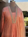 Peach Organza Chikankari Kurti Set