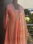 Peach Organza Chikankari Kurti Set