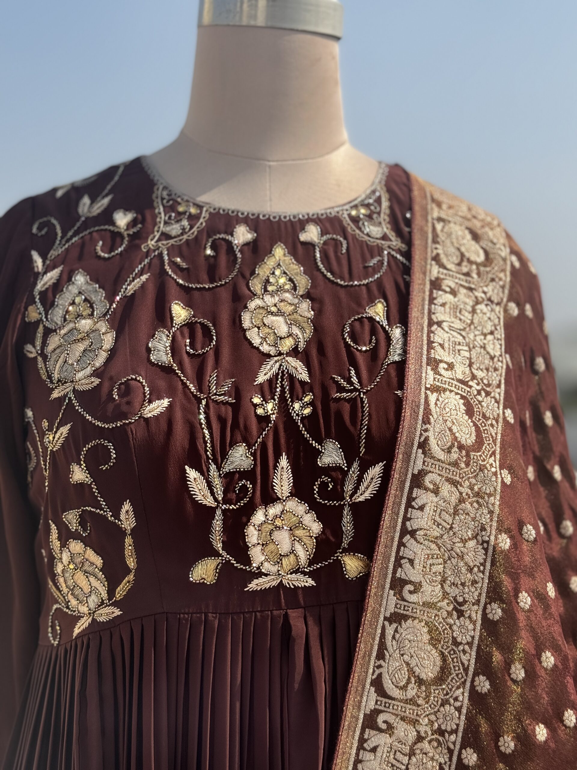 Copy of IMG_7446 Chocolate Crepe Salwar With Hand Embroidered Yoke