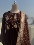 Chocolate Crepe Salwar With Hand Embroidered Yoke