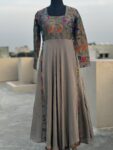 Metallic Grey Silk Gown by Kiysha Couture