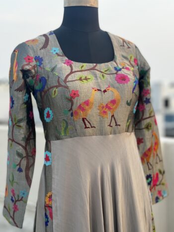 Metallic Grey Pure Silk Gown