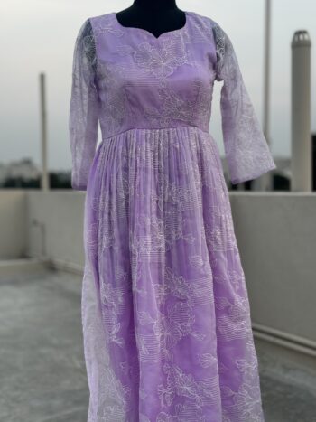 Silk Kurti - Purple and Mustard