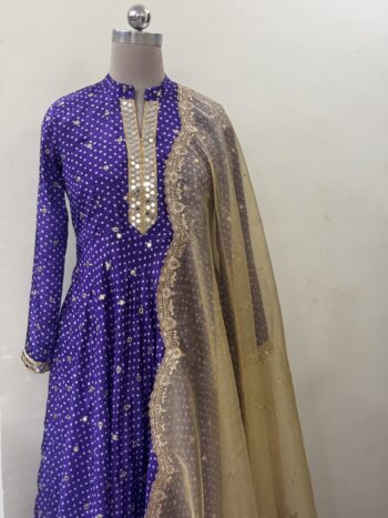 Crepe Long Gown with Golden Dupatta from Kiysha Couture