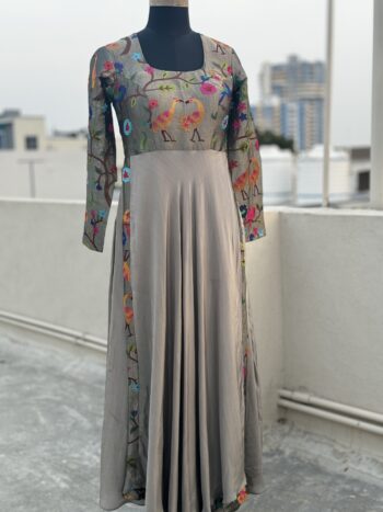 Metallic Grey Silk Gown by Kiysha Couture